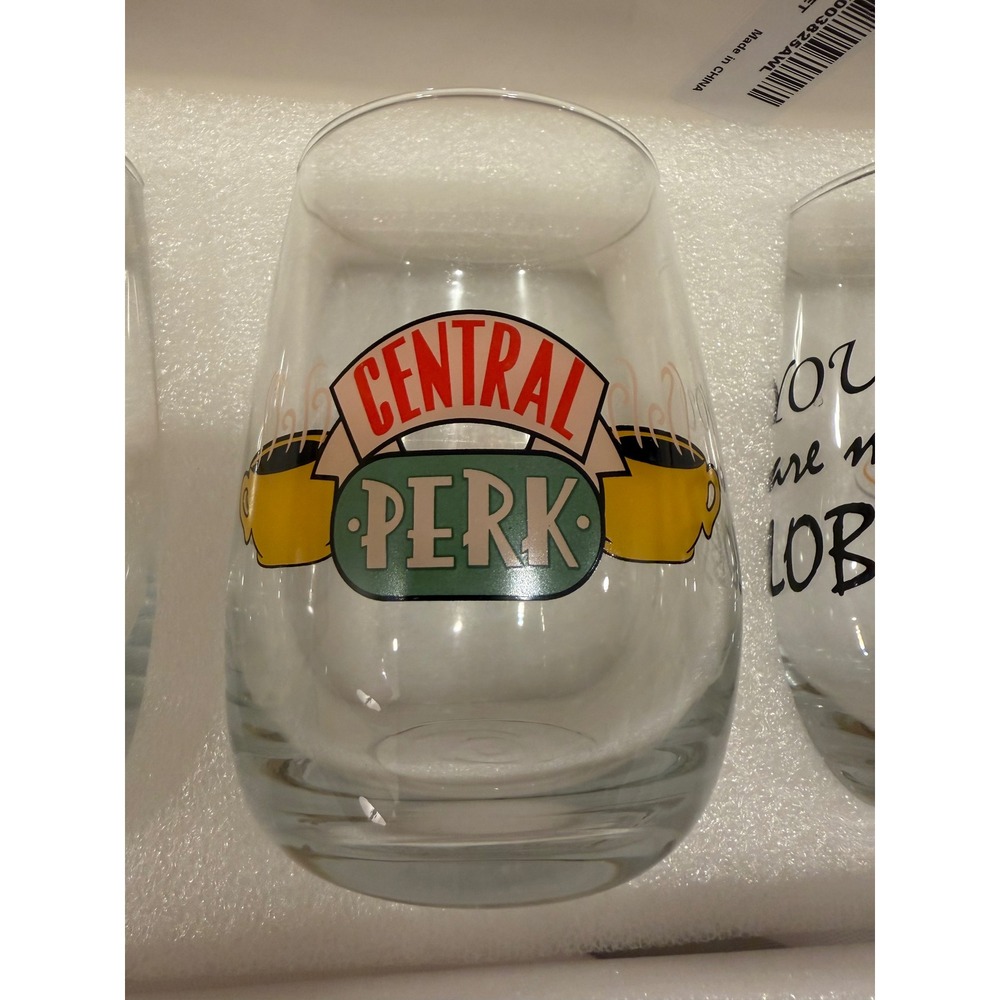 friends tv show 4 piece stemless wine glass set central perk pivot gift new